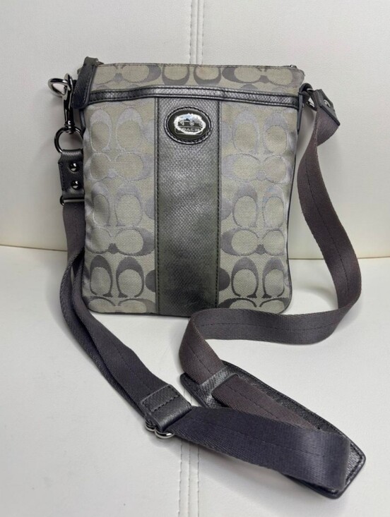 Coach Handbags - Coach Gray Signature Canvas Messenger Bag with Black Trim